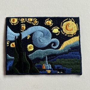 Vincent Van Gogh Starry Night Famous Painting Square Embroidered Iron On Patch